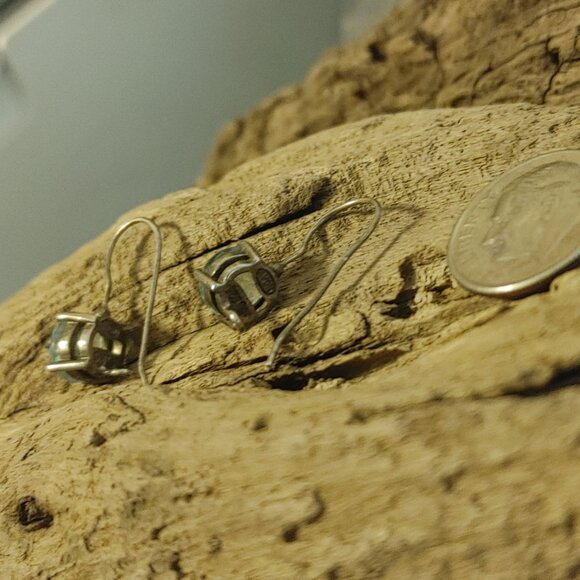 Vintage Light Sky Blue Sterling Silver 925 Topaz 8mm Drop Earrings  Hook Backs - Picture 9 of 11